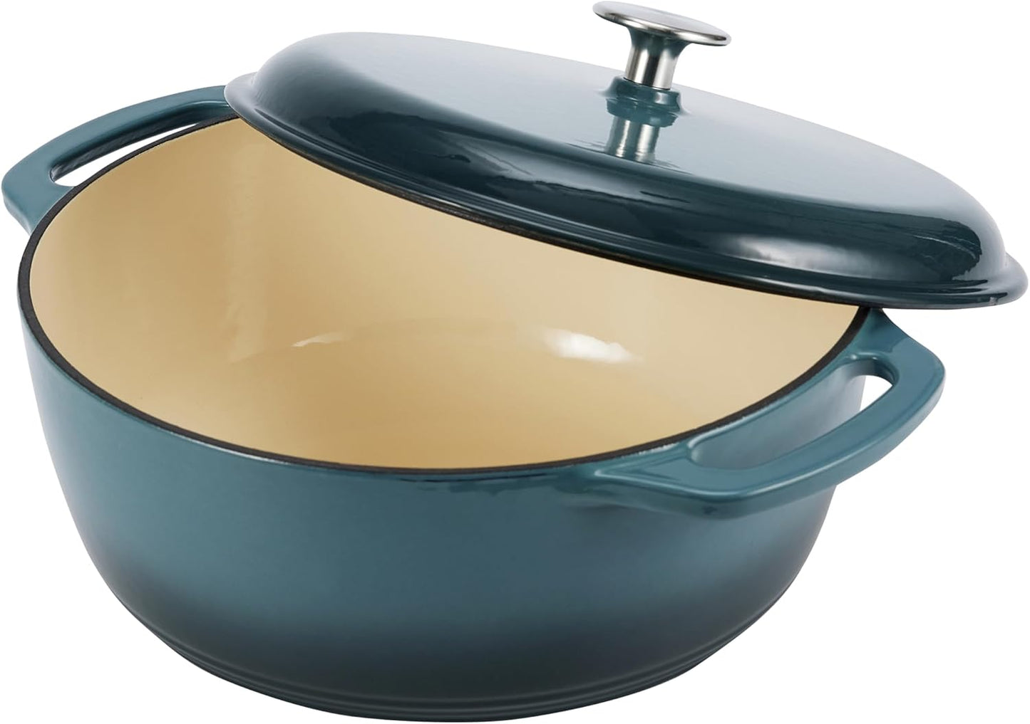 Amazon Basics Enameled Cast Iron Dutch Oven Pot with Lid, Round, Dual Handles, Heavy-Duty, Oven Safe for Stews, Roasting, Baking,6-Quart, Gray