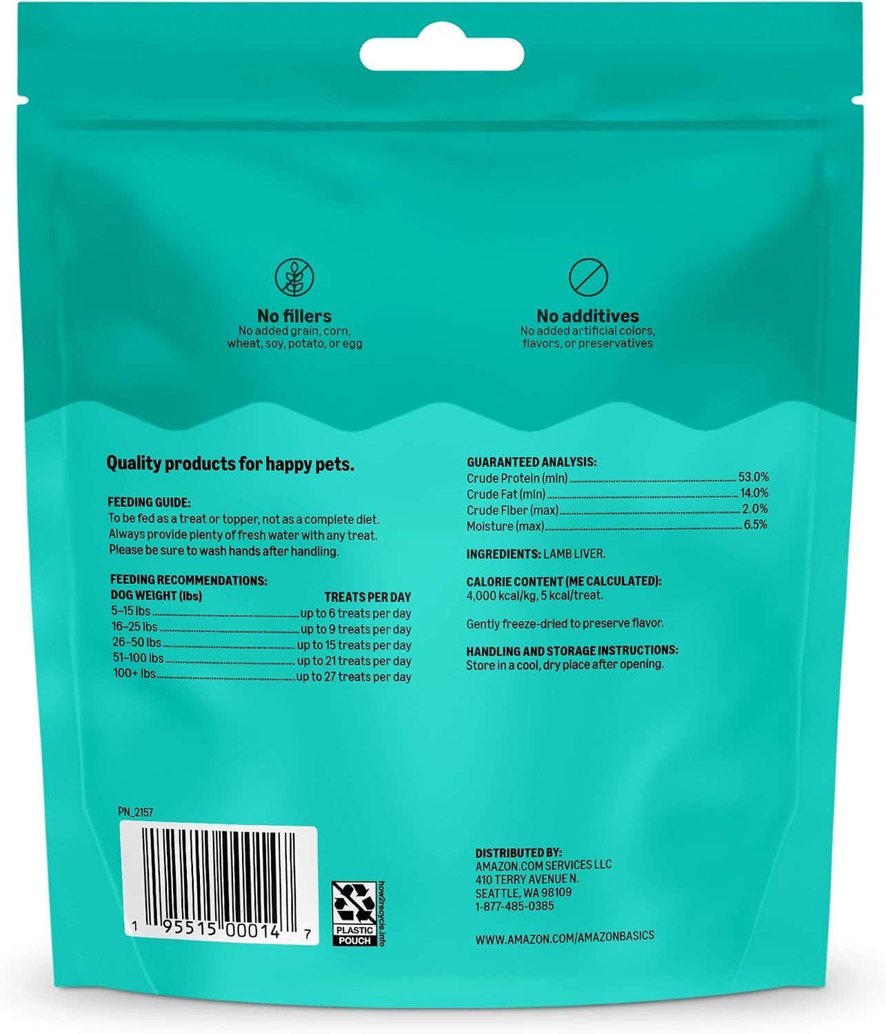 Amazon Basics Freeze-Dried Raw Single Ingredient Dog Treats, Lamb Liver, High Protein, Healthy Training Treats or Meal Topper for all Dogs, Grain-Free, 3.3oz (Previously Wag)