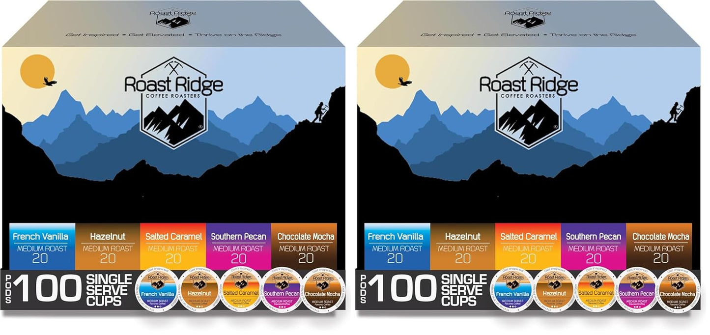 Roast Ridge Single Serve Coffee Pods for Keurig K-Cup Brewers, Variety Pack, 100 Count (20 each: Salted Caramel, Southern Pecan, Chocolate Mocha, Hazelnut, French Vanilla)