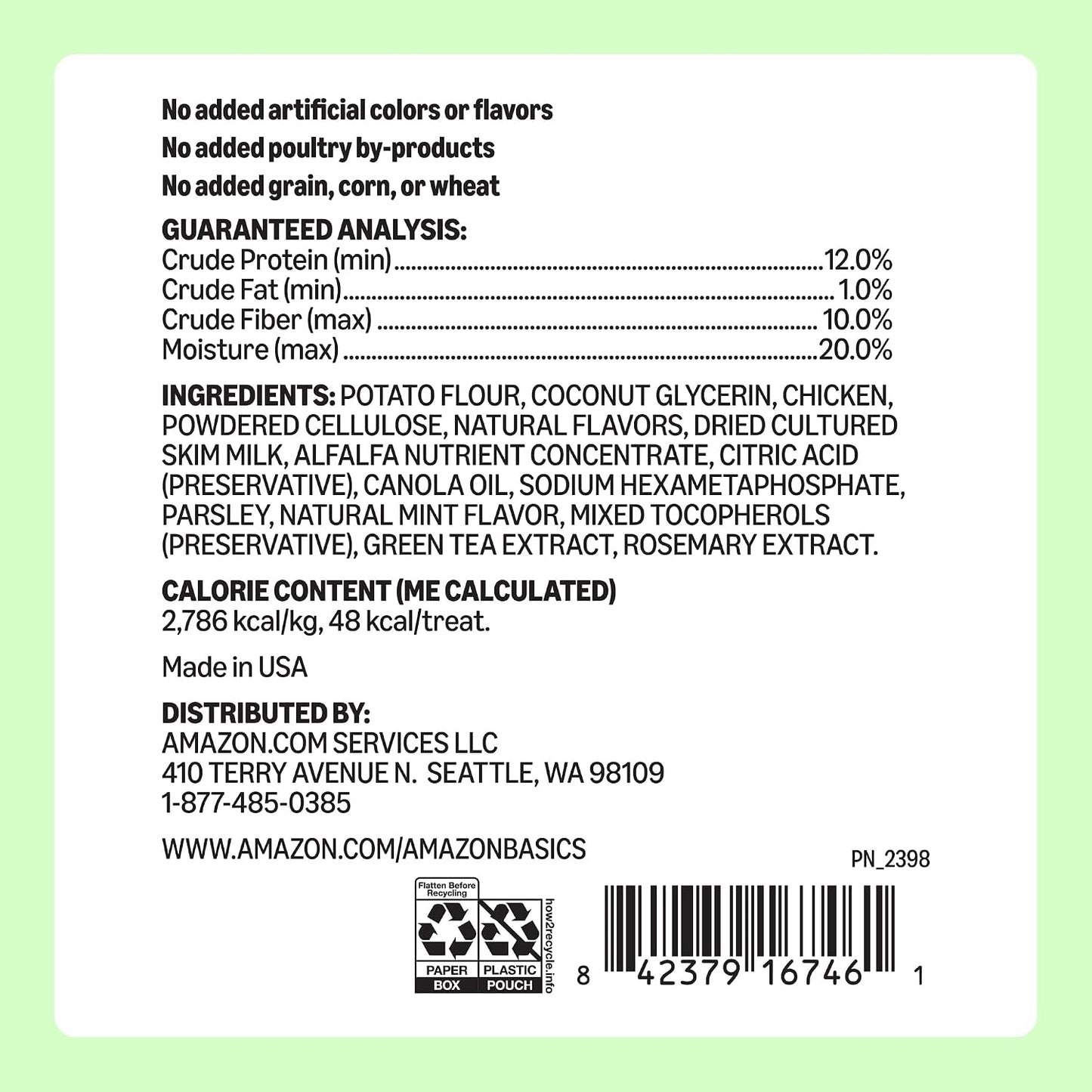 Amazon Basics Dental Dog Treats to Help Clean Teeth & Freshen Breath for Small Dogs, Small, Unflavored, Per Pack: 60 Count, 2.25 pounds (Previously Wag)