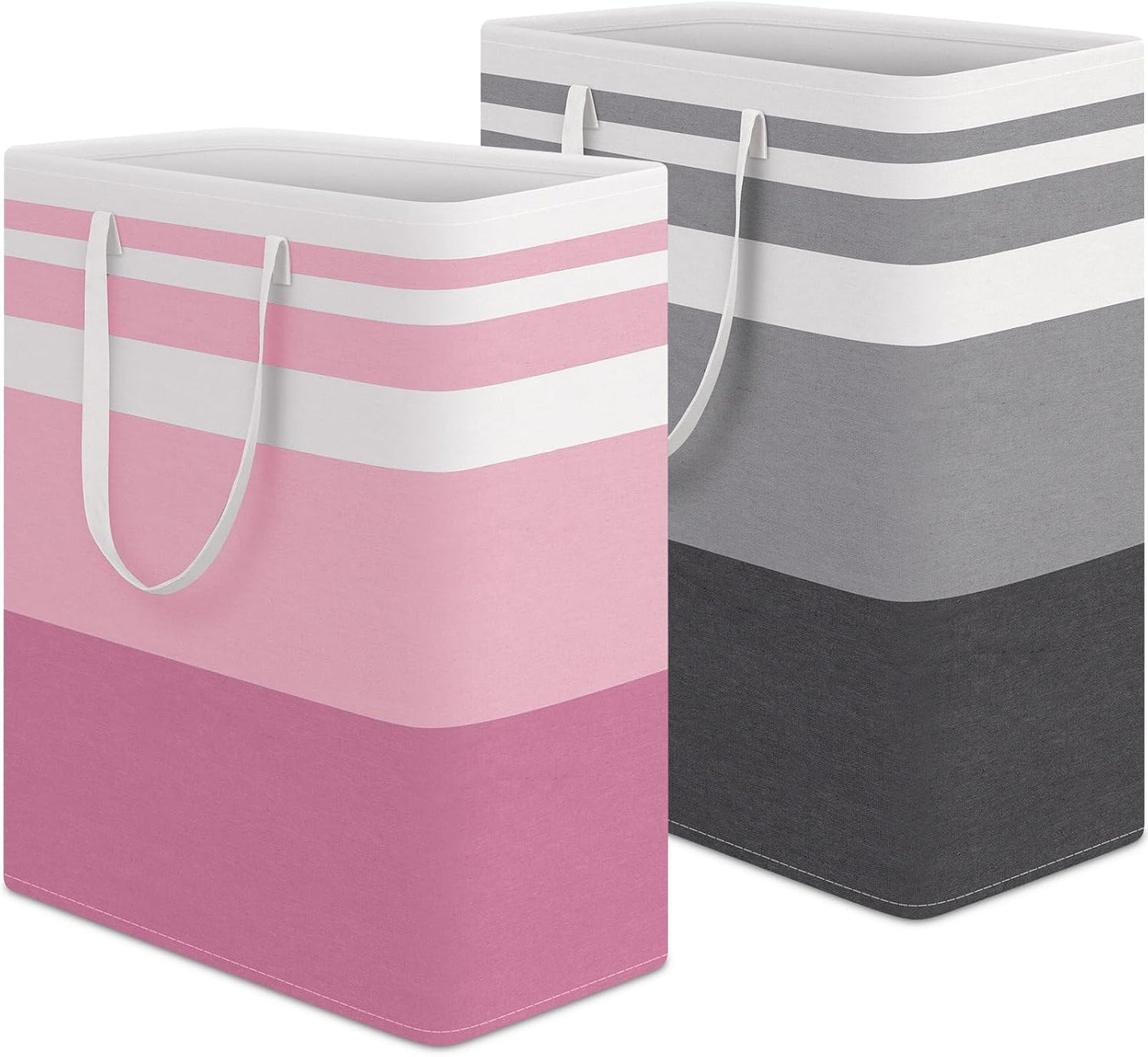 HomeHacks 2 Pack Large Laundry Baskets, Waterproof, Freestanding Laundry Hampers, Collapsible Clothes Hamper with Reinforced Handles in Laundry, College Dorm, Bathroom, Bedroom (Pink, 75Lx2)