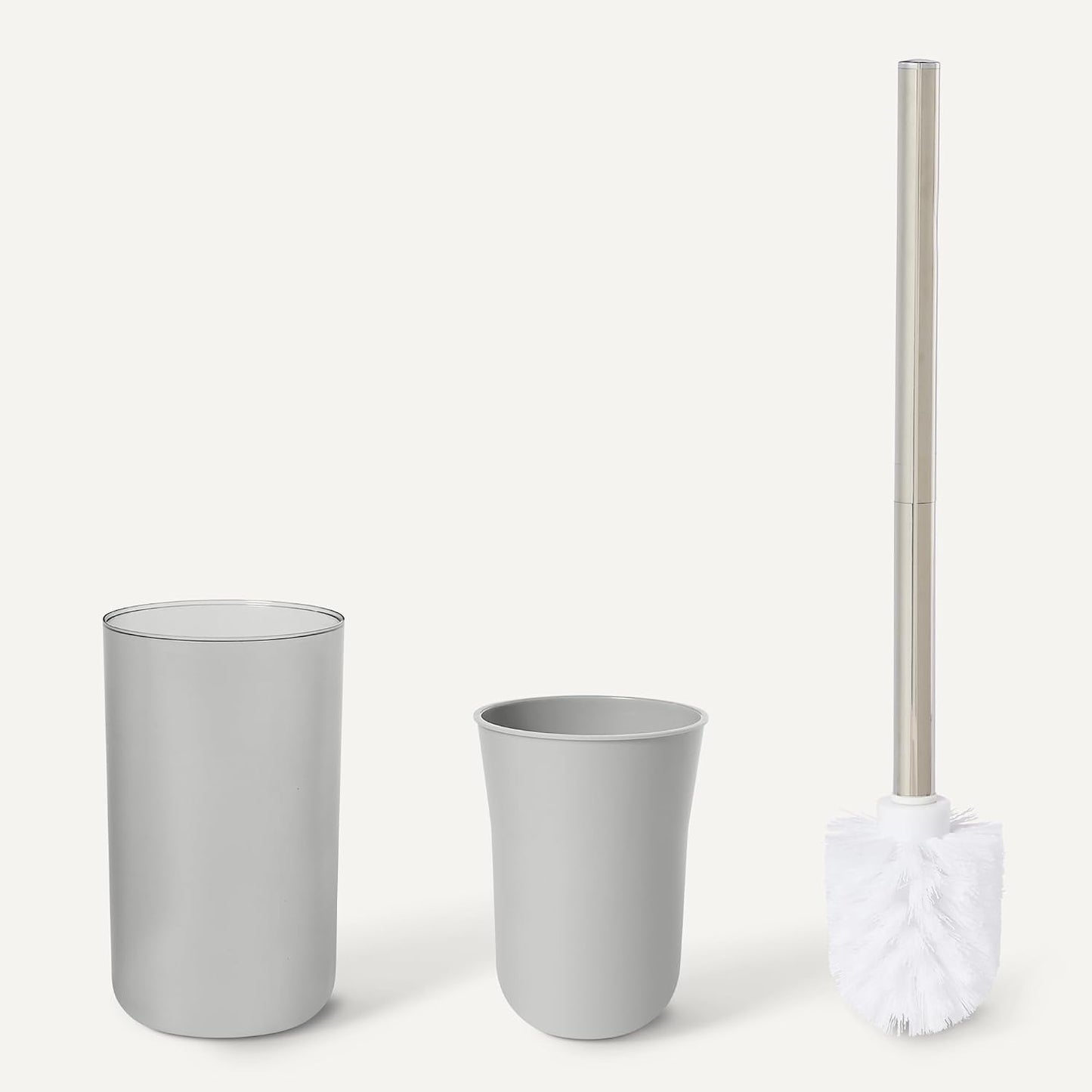 Amazon Basics Bathroom Set, 6-Piece with Toothbrush Holder, Soap Dispenser, Soap Dish, Toothbrush Cup, Trash Can, Toilet Brush and Holder, Grey