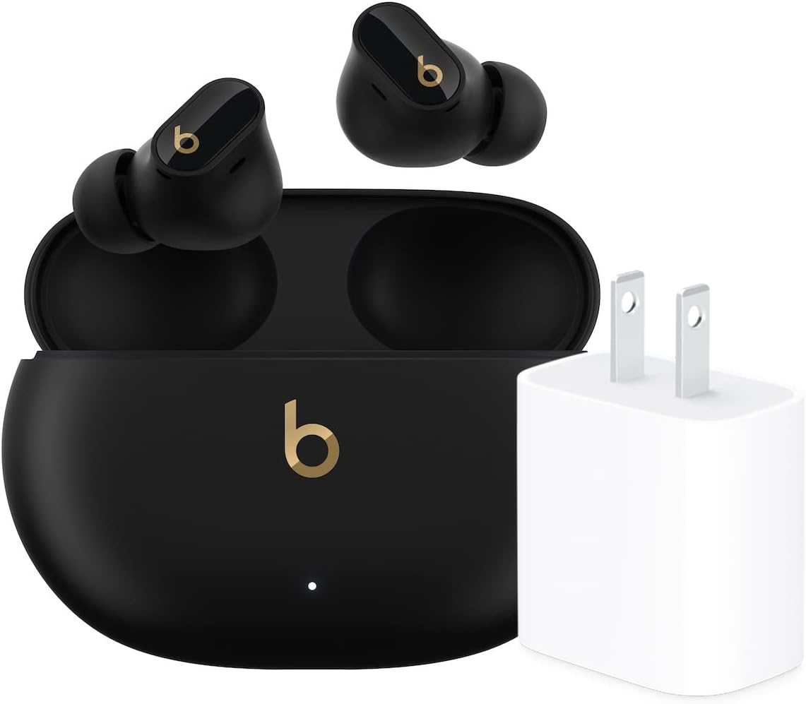 Beats Studio Buds + | True Wireless Noise Cancelling Earbuds, Enhanced Apple & Android Compatibility, Built-in Microphone, Sweat Resistant Bluetooth Headphones, Spatial Audio - Black/Gold