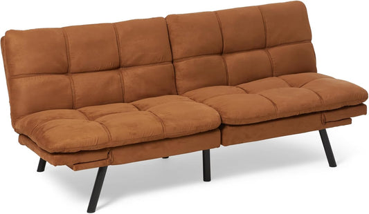 Amazon Basics Convertible Loveseat Sofa Bed with Memory Foam, Adjustable Positions, Linen Fabric, Modern Sleeper for Small Living Room, Office, Apartment, Brown