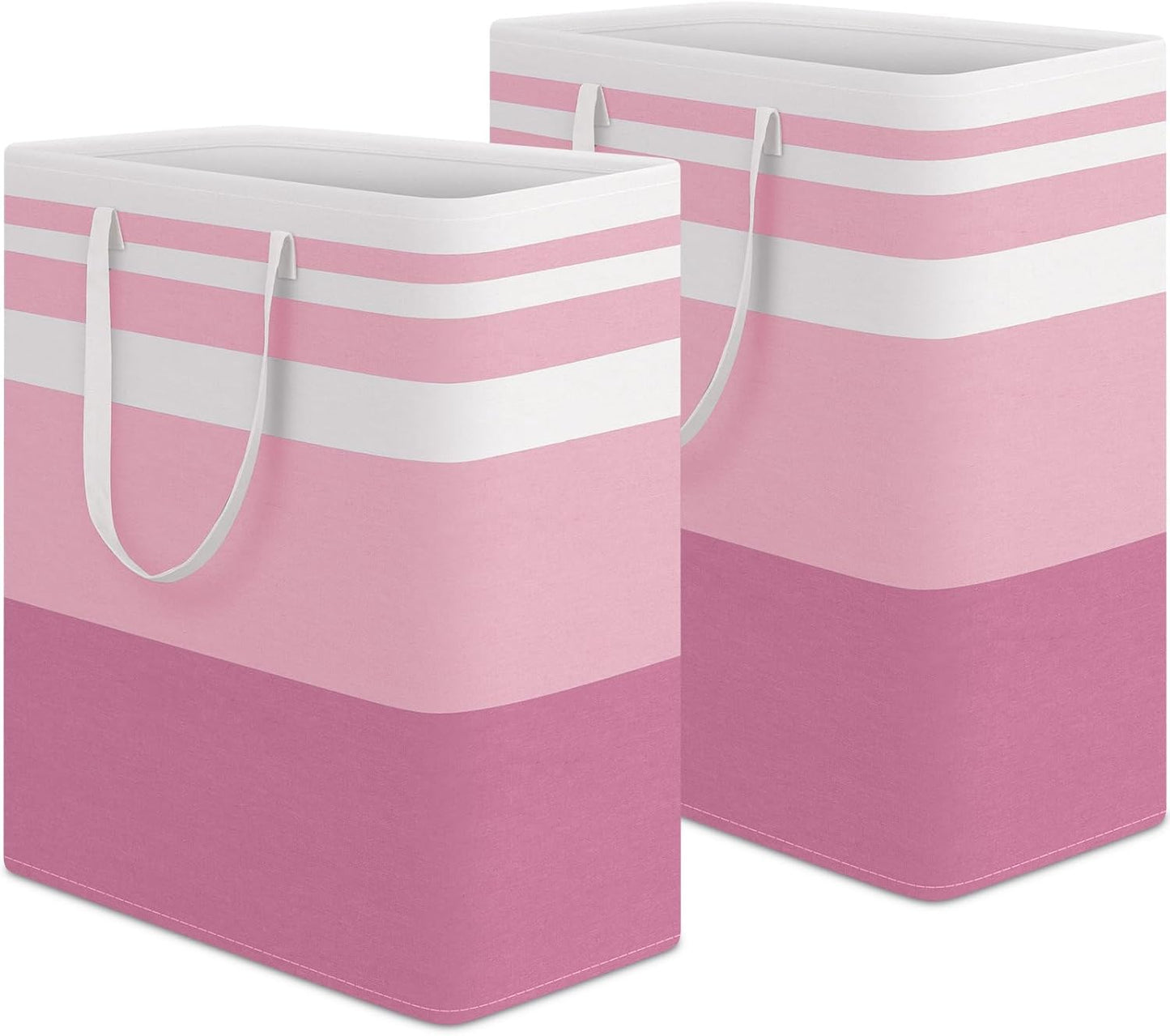 HomeHacks 2 Pack Large Laundry Baskets, Waterproof, Freestanding Laundry Hampers, Collapsible Clothes Hamper with Reinforced Handles in Laundry, College Dorm, Bathroom, Bedroom (Pink, 75Lx2)