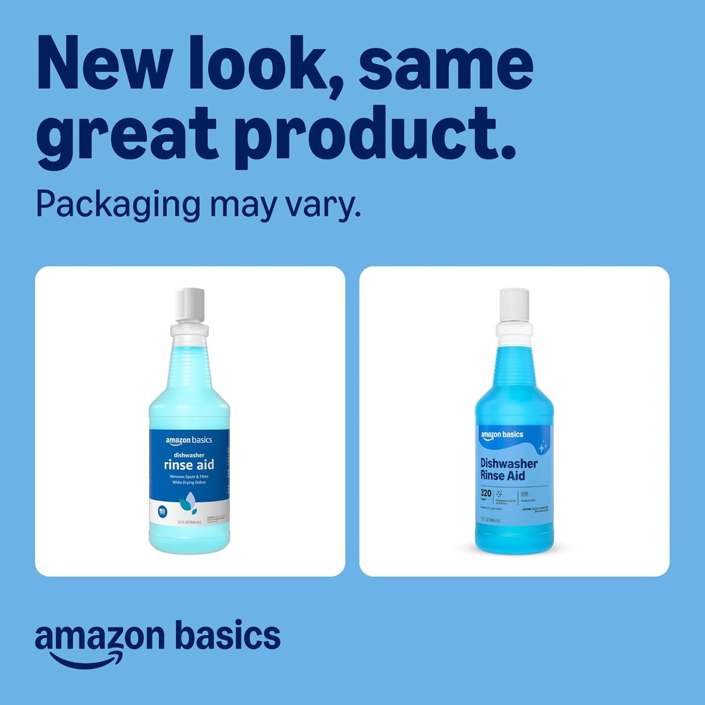 Amazon Basics Dishwasher Rinse Aid Liquid, Prevents Spots, Enhances Drying, Sparkling Finish, 32 Fl Oz, 1-Pack