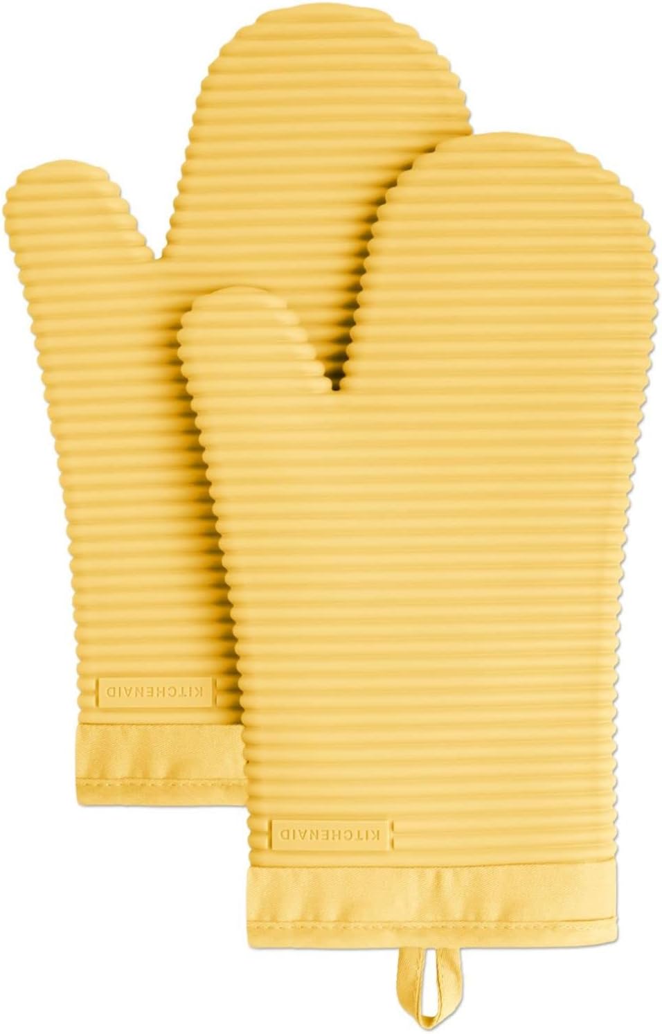 KITCHENAID Ribbed Soft Silicone Oven Mitt 2-Pack Set, 7.5"x13", Milkshake