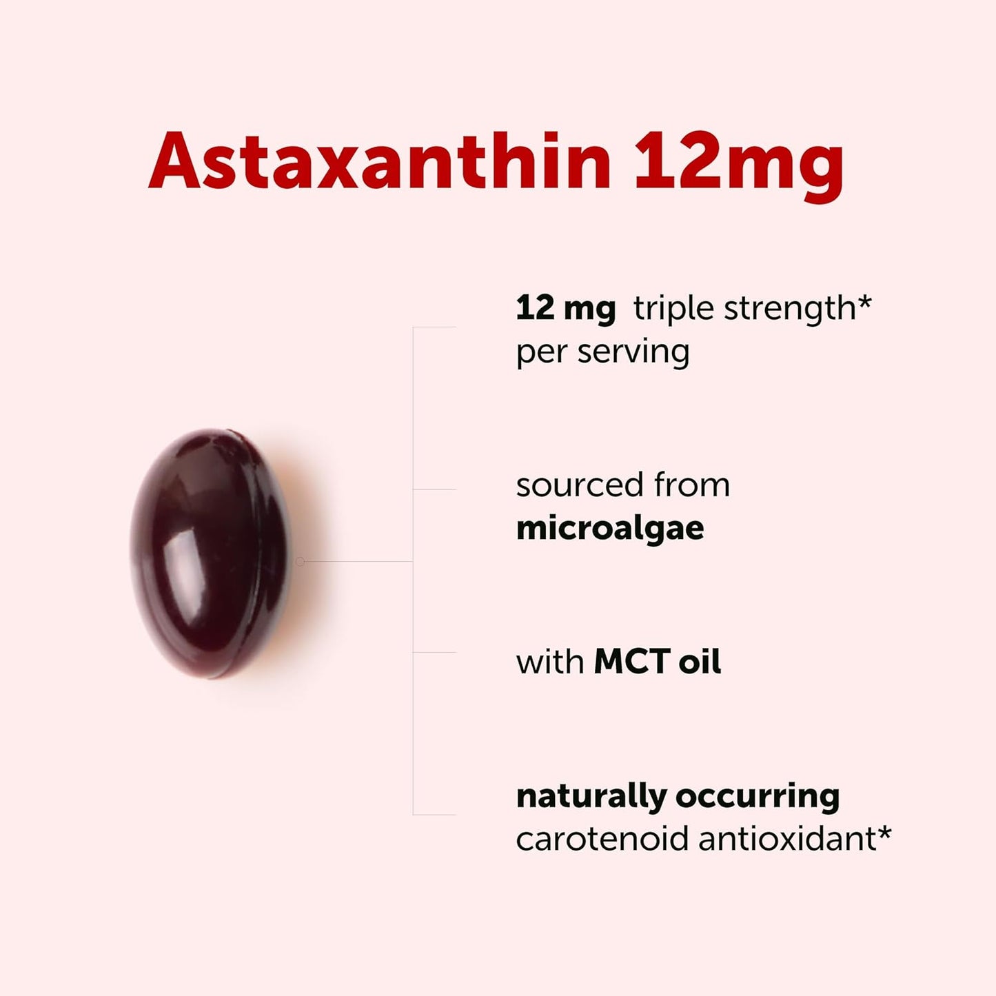 Micro Ingredients Astaxanthin 12mg with MCT Oil, 60 Softgels | Fresh Microalgae Source | Triple Strength, Easy to Swallow, Non-GMO, Gluten Free, Soy Free