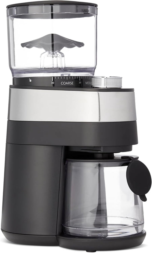 Amazon Basics Burr Coffee Grinder, 30 Grind Settings for French Press, Drip Coffee and Espresso, Anti-Static System, 6.5-Ounce Hopper, Black