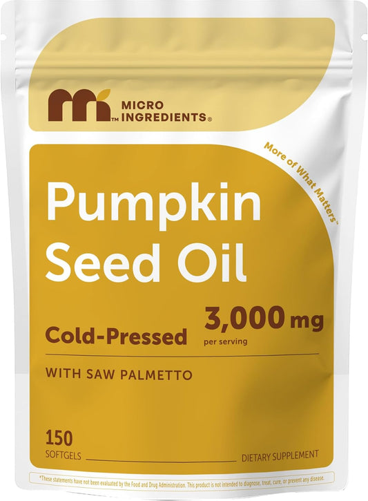 Micro Ingredients Pumpkin Seed Oil with Saw Palmetto, 150 Softgels | Cold Pressed, Pure Virgin Oil, Essential Fatty Acids, & Phytosterols | Natural Herbal Supplement | Non-GMO