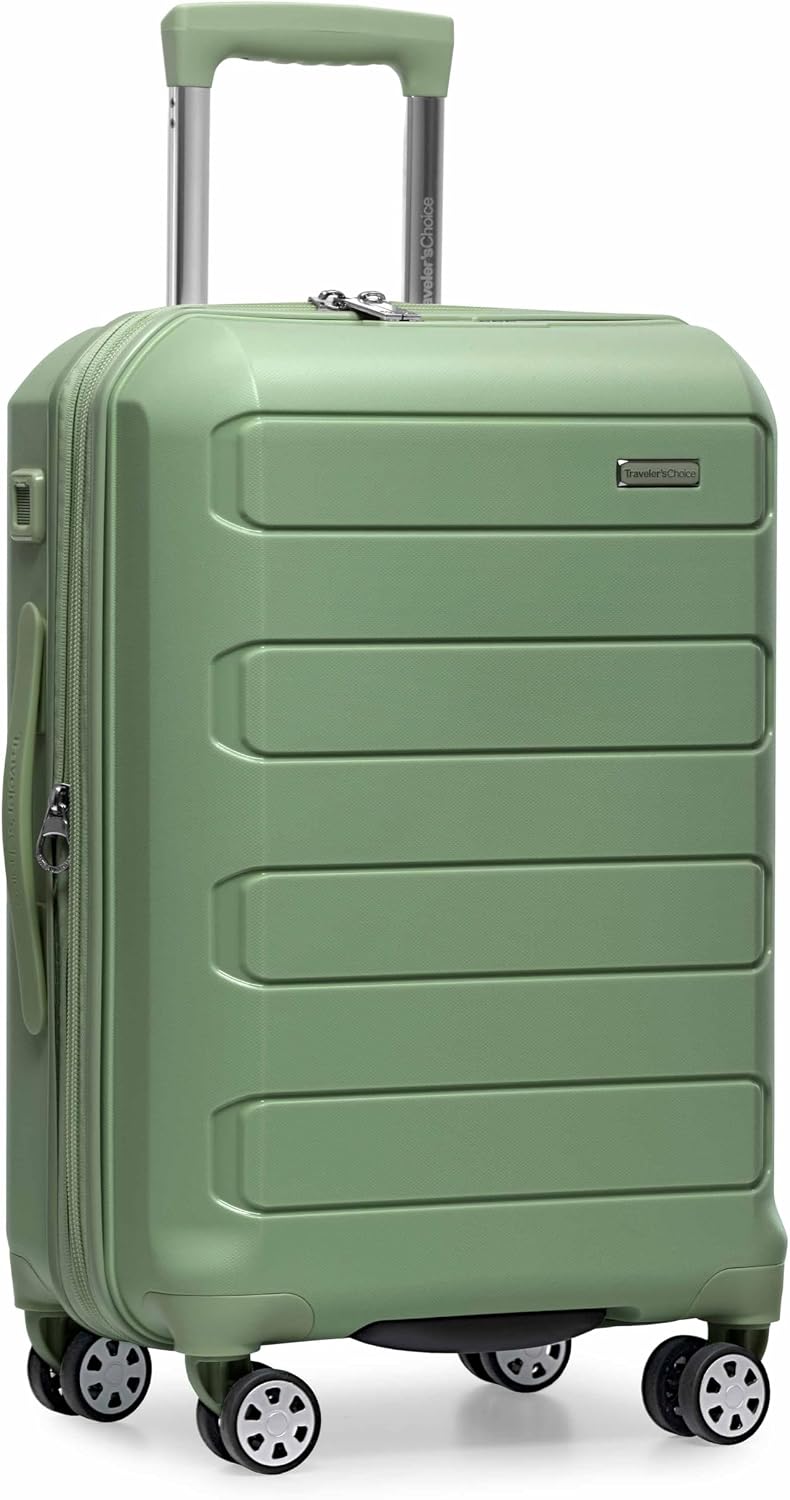 Traveler's Choice Pagosa Hardshell Expandable Luggage with Spinner Wheels, Baby Blue, 22-Inch Carry-on
