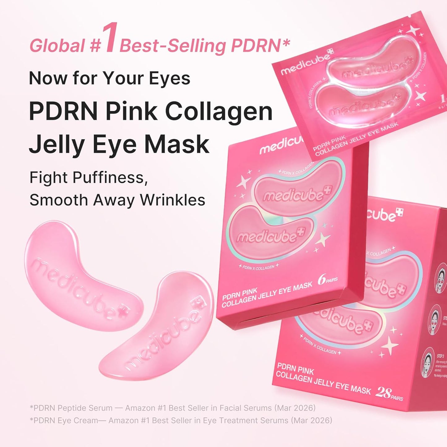 medicube PDRN Pink Collagen Jelly Eye Mask | Hydrogel Eye Patches with PDRN, Collagen, NAD | Refreshing for Puffy, Tired Eyes | Firming for Look of Wrinkles, Fine Lines | Korean Skincare (6 Pairs)