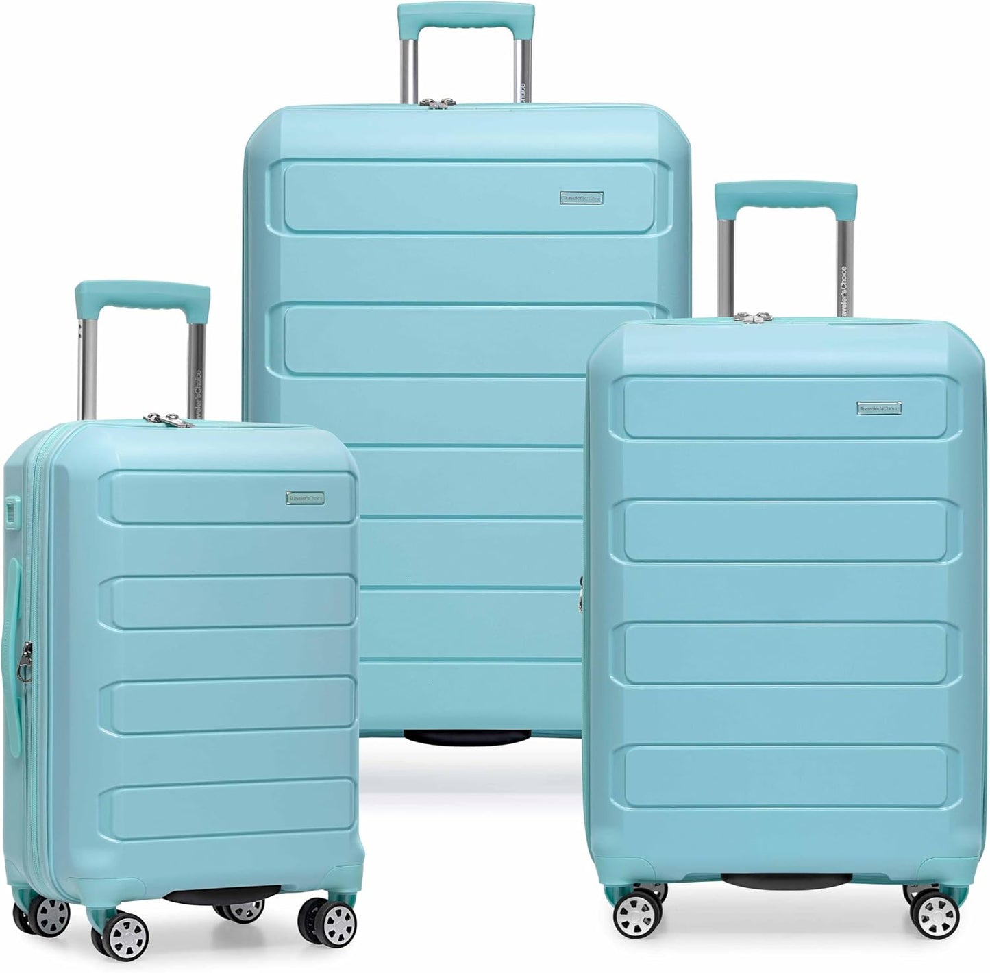 Traveler's Choice Pagosa Hardshell Expandable Luggage with Spinner Wheels, Baby Blue, 22-Inch Carry-on