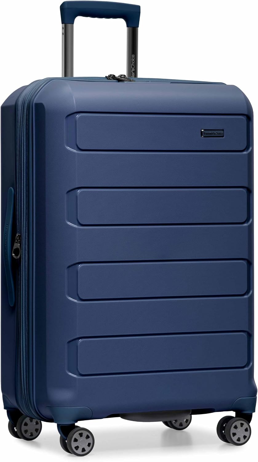 Traveler's Choice Pagosa Hardshell Expandable Luggage with Spinner Wheels, Baby Blue, 22-Inch Carry-on