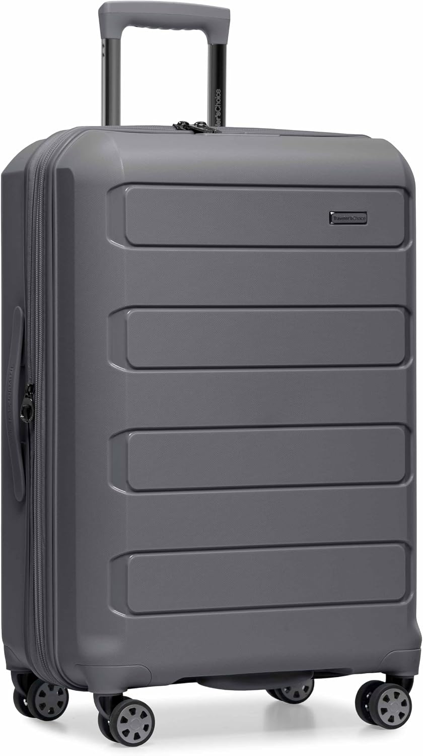 Traveler's Choice Pagosa Hardshell Expandable Luggage with Spinner Wheels, Baby Blue, 22-Inch Carry-on