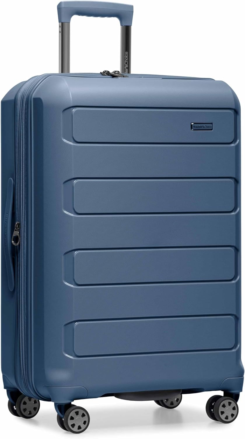 Traveler's Choice Pagosa Hardshell Expandable Luggage with Spinner Wheels, Baby Blue, 22-Inch Carry-on