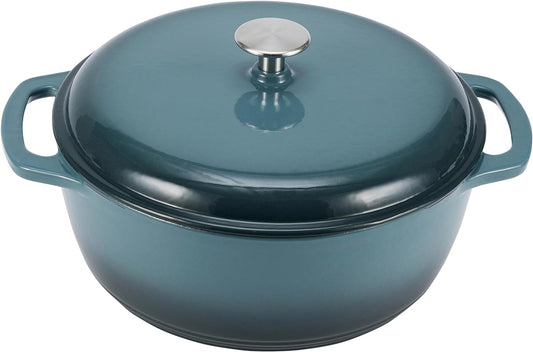 Amazon Basics Enameled Cast Iron Dutch Oven Pot with Lid, Round, Dual Handles, Heavy-Duty, Oven Safe for Stews, Roasting, Baking,6-Quart, Gray