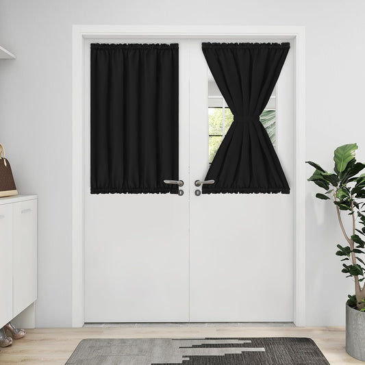 Easy-Going Blackout Door Curtains, Rod Pocket Privacy Light Filtering Sidelight Curtains for French Doors, 1 Panel, 25x40 inch, Black