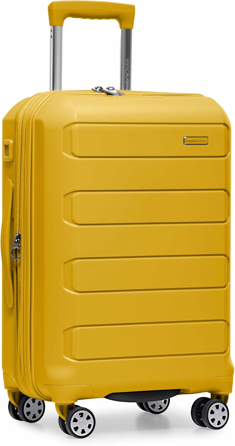 Traveler's Choice Pagosa Hardshell Expandable Luggage with Spinner Wheels, Baby Blue, 22-Inch Carry-on