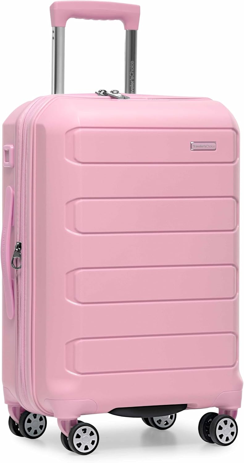 Traveler's Choice Pagosa Hardshell Expandable Luggage with Spinner Wheels, Baby Blue, 22-Inch Carry-on