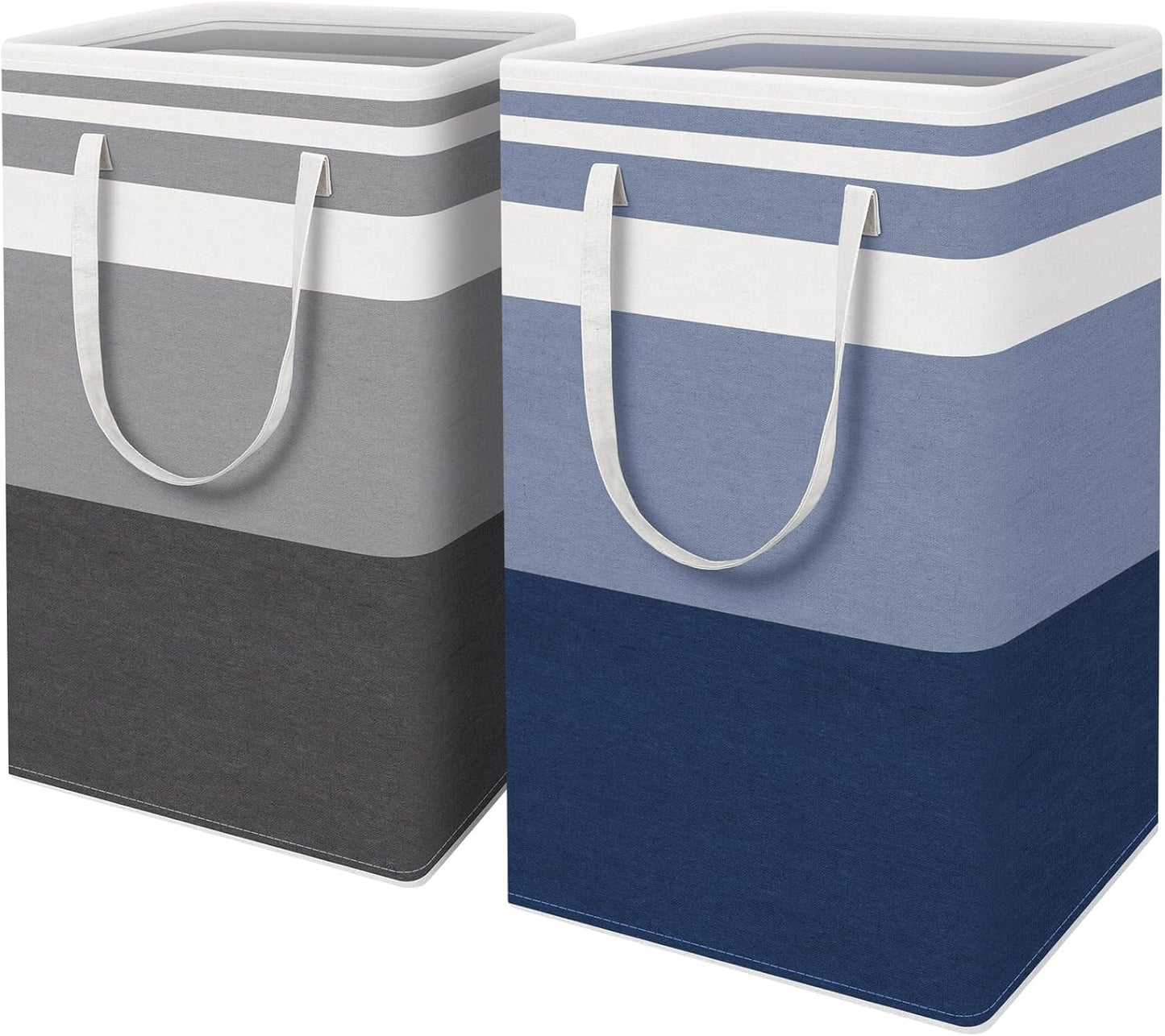 HomeHacks 2 Pack Large Laundry Baskets, Waterproof, Freestanding Laundry Hampers, Collapsible Clothes Hamper with Reinforced Handles in Laundry, College Dorm, Bathroom, Bedroom (Pink, 75Lx2)