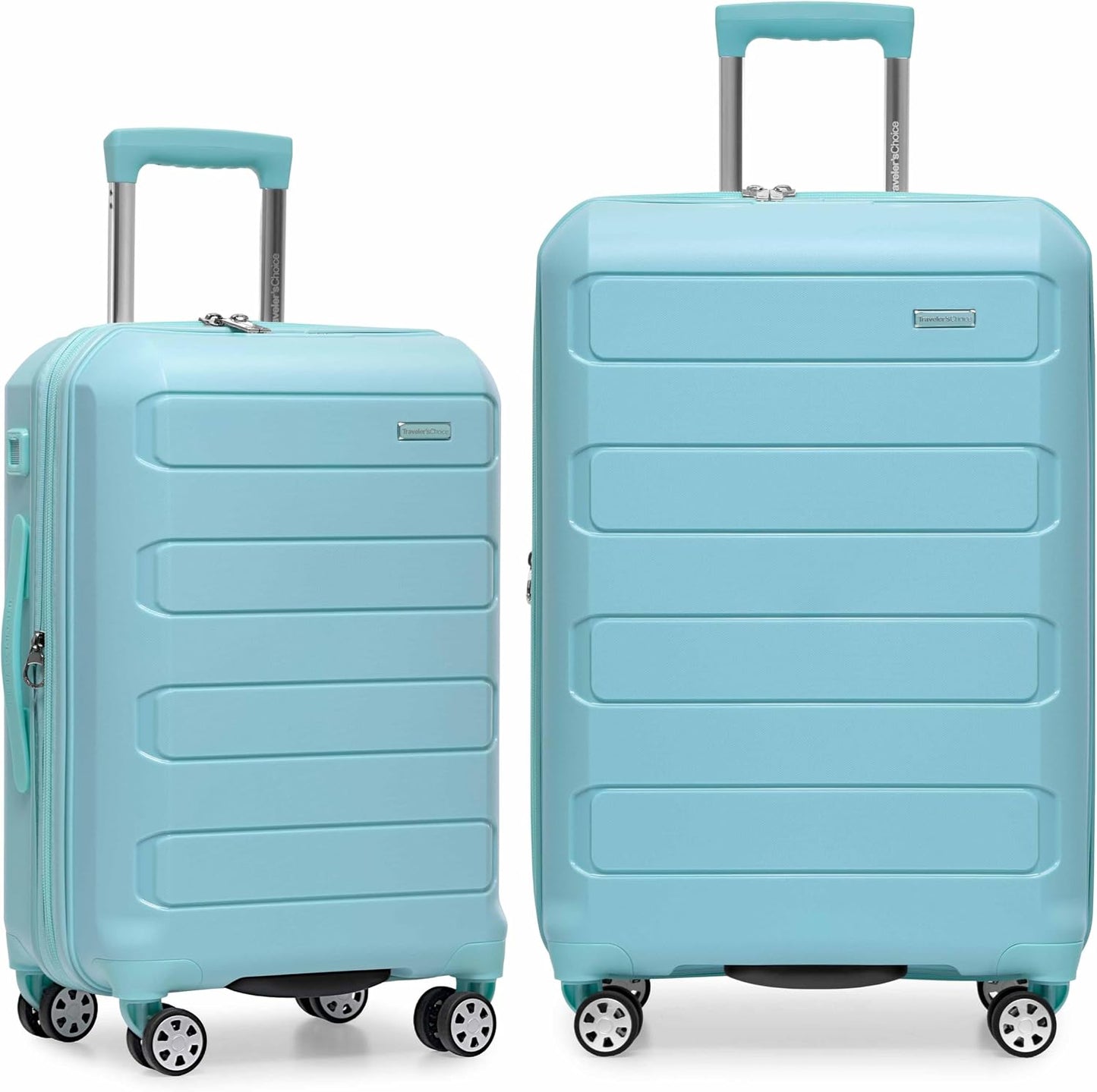 Traveler's Choice Pagosa Hardshell Expandable Luggage with Spinner Wheels, Baby Blue, 22-Inch Carry-on