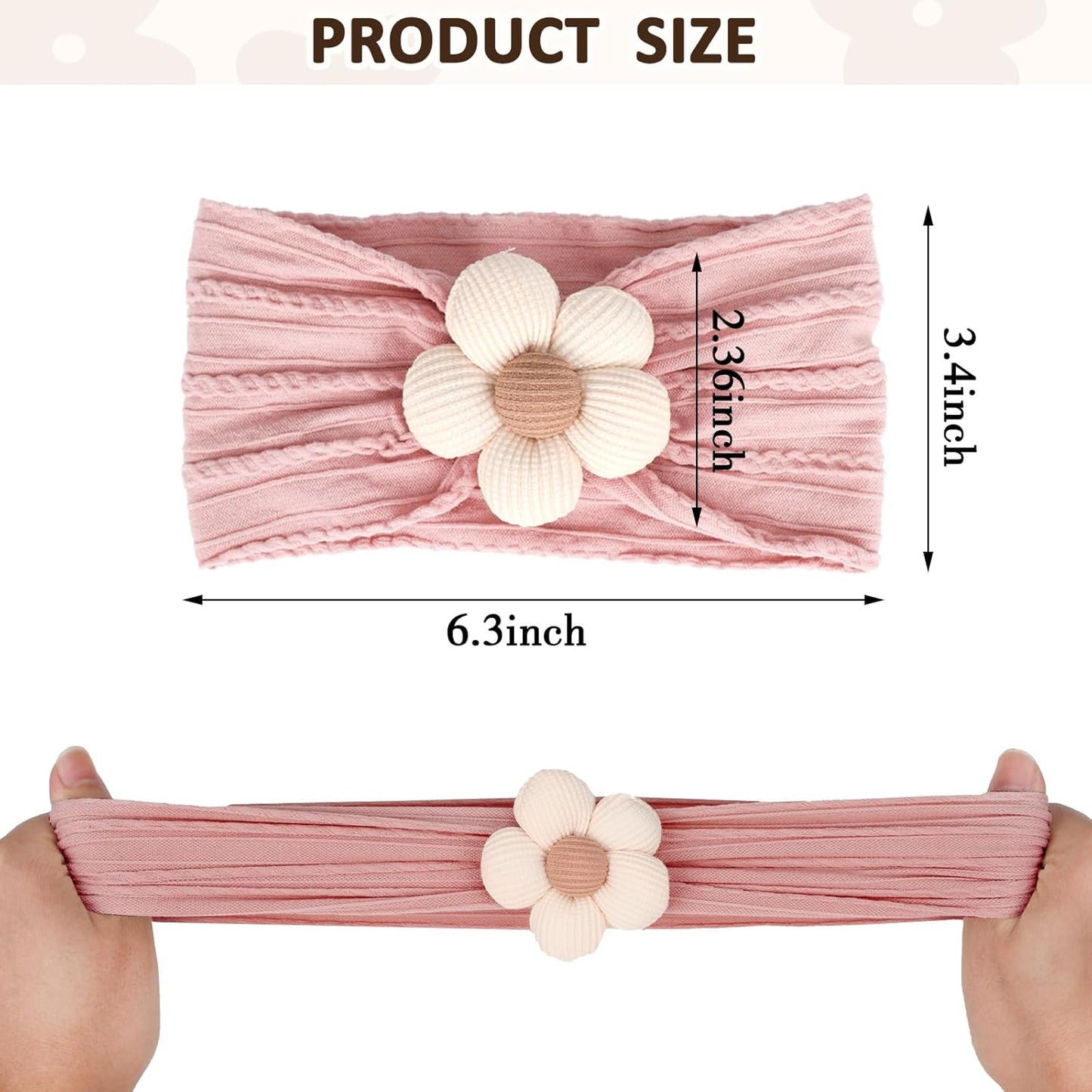 MIUXUESO 3 Pcs Baby Flower Headbands Baby Girls Nylon Headband Soft Hairbands Hair Accessories for Newborn Infant Toddler Kids (Beige Pink Khaki)
