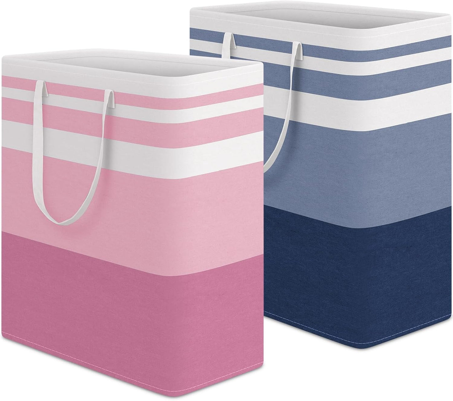 HomeHacks 2 Pack Large Laundry Baskets, Waterproof, Freestanding Laundry Hampers, Collapsible Clothes Hamper with Reinforced Handles in Laundry, College Dorm, Bathroom, Bedroom (Pink, 75Lx2)
