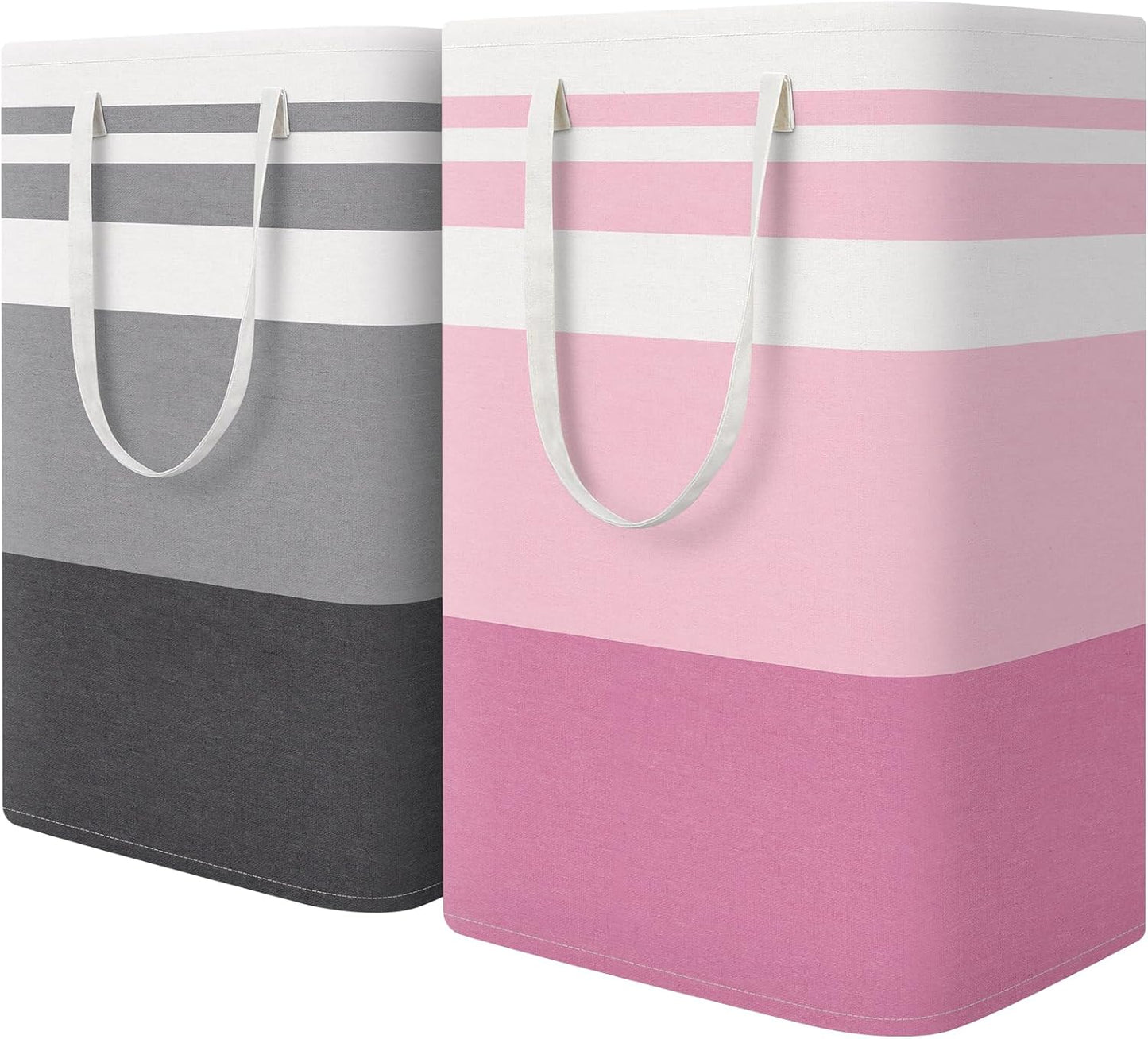 HomeHacks 2 Pack Large Laundry Baskets, Waterproof, Freestanding Laundry Hampers, Collapsible Clothes Hamper with Reinforced Handles in Laundry, College Dorm, Bathroom, Bedroom (Pink, 75Lx2)