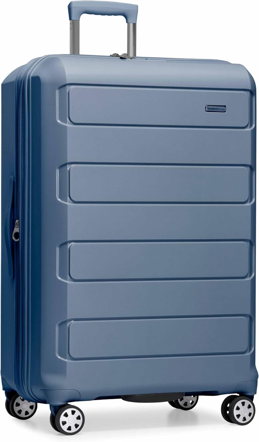 Traveler's Choice Pagosa Hardshell Expandable Luggage with Spinner Wheels, Baby Blue, 22-Inch Carry-on