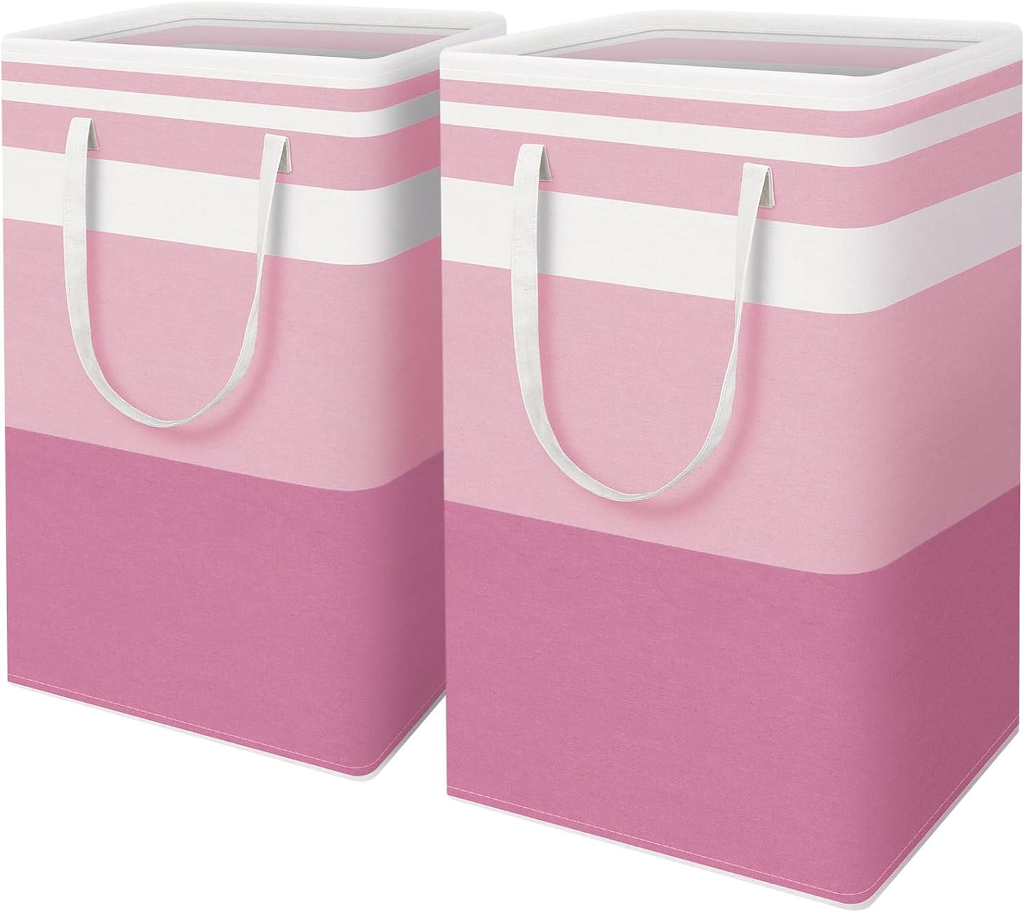 HomeHacks 2 Pack Large Laundry Baskets, Waterproof, Freestanding Laundry Hampers, Collapsible Clothes Hamper with Reinforced Handles in Laundry, College Dorm, Bathroom, Bedroom (Pink, 75Lx2)