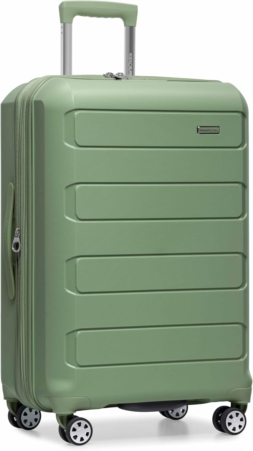 Traveler's Choice Pagosa Hardshell Expandable Luggage with Spinner Wheels, Baby Blue, 22-Inch Carry-on
