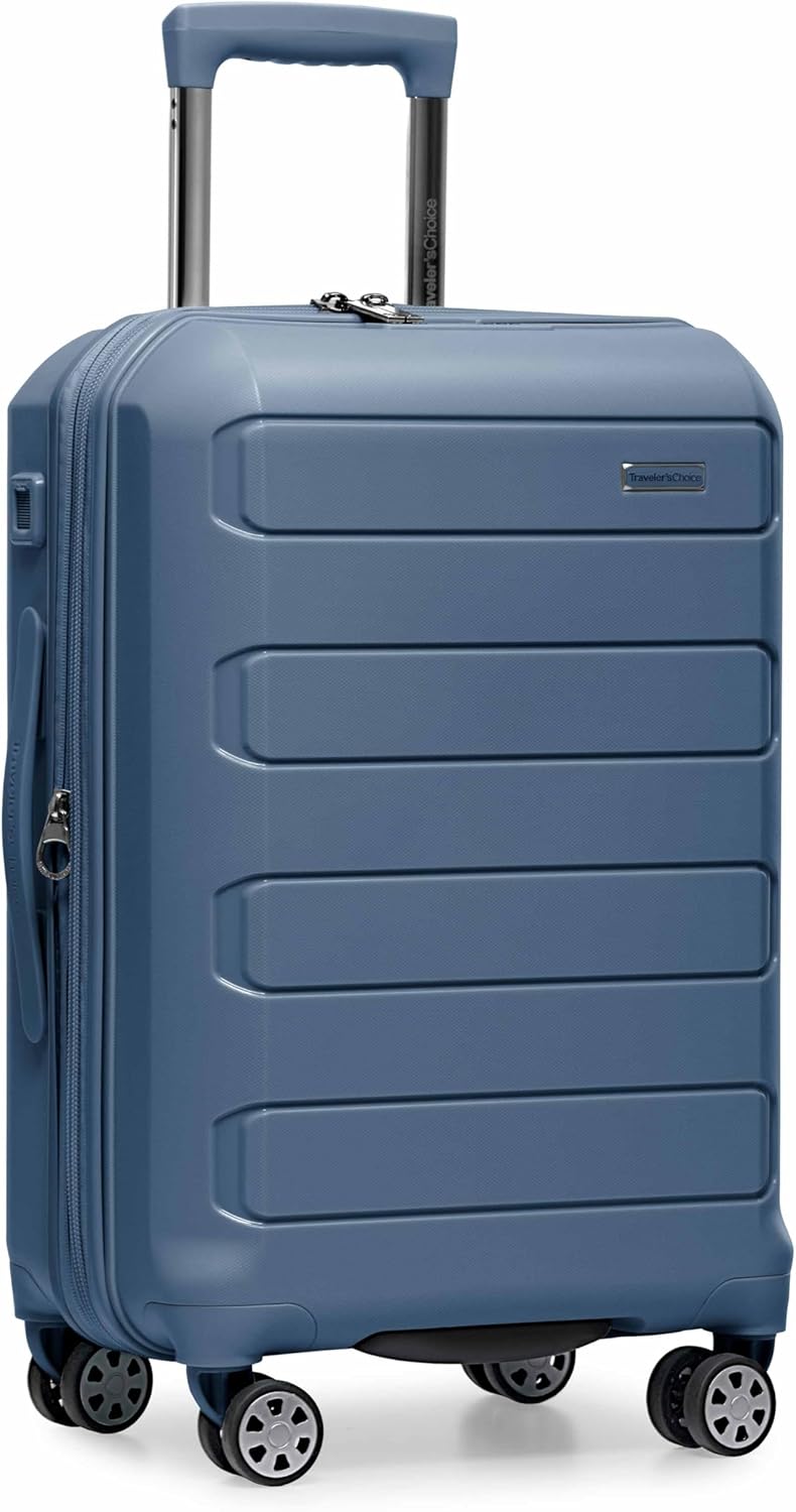 Traveler's Choice Pagosa Hardshell Expandable Luggage with Spinner Wheels, Baby Blue, 22-Inch Carry-on