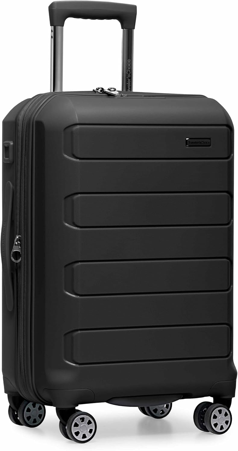 Traveler's Choice Pagosa Hardshell Expandable Luggage with Spinner Wheels, Baby Blue, 22-Inch Carry-on