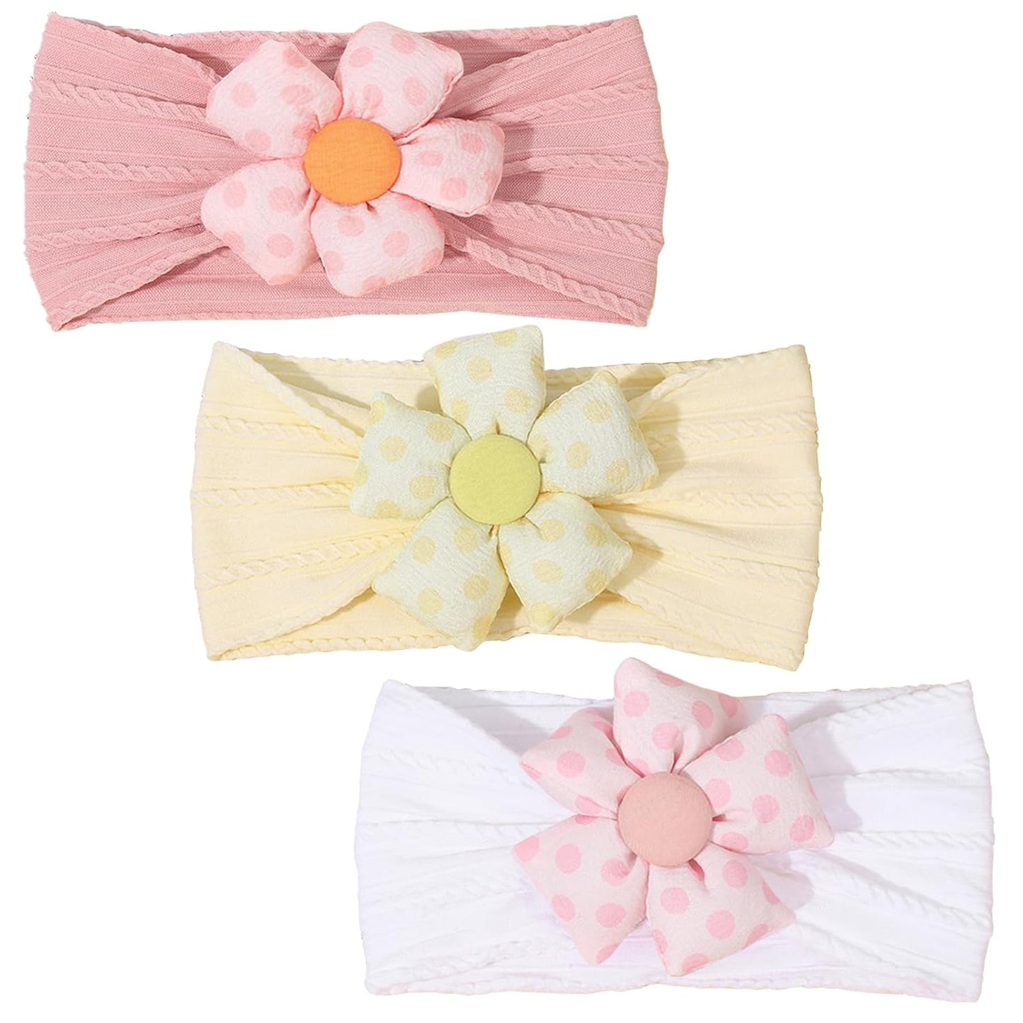 MIUXUESO 3 Pcs Baby Flower Headbands Baby Girls Nylon Headband Soft Hairbands Hair Accessories for Newborn Infant Toddler Kids (Beige Pink Khaki)