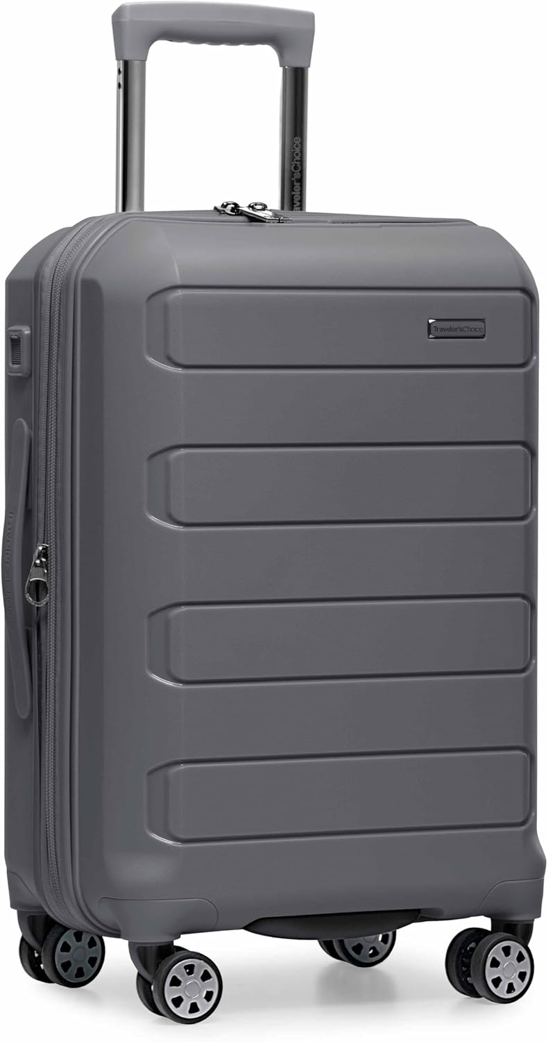 Traveler's Choice Pagosa Hardshell Expandable Luggage with Spinner Wheels, Baby Blue, 22-Inch Carry-on
