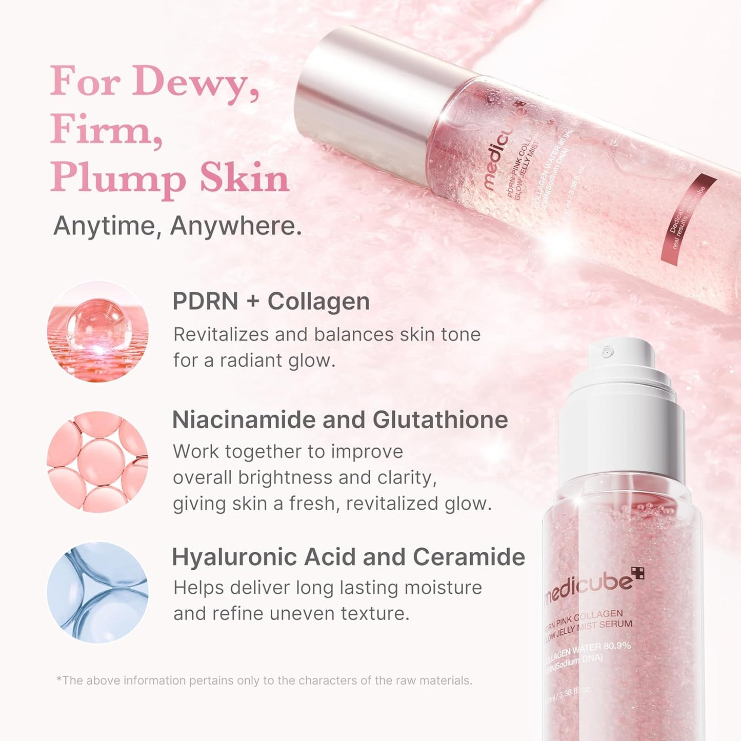medicube Jelly Mist Serum with Pink PDRN Collagen | Dual-Texture Glow Spray with Niacinamide, Glutathione, Ceramide, Hyaluronic Acid | for Hydration, Radiance, Plump-Looking Skin | 2.02 fl.oz