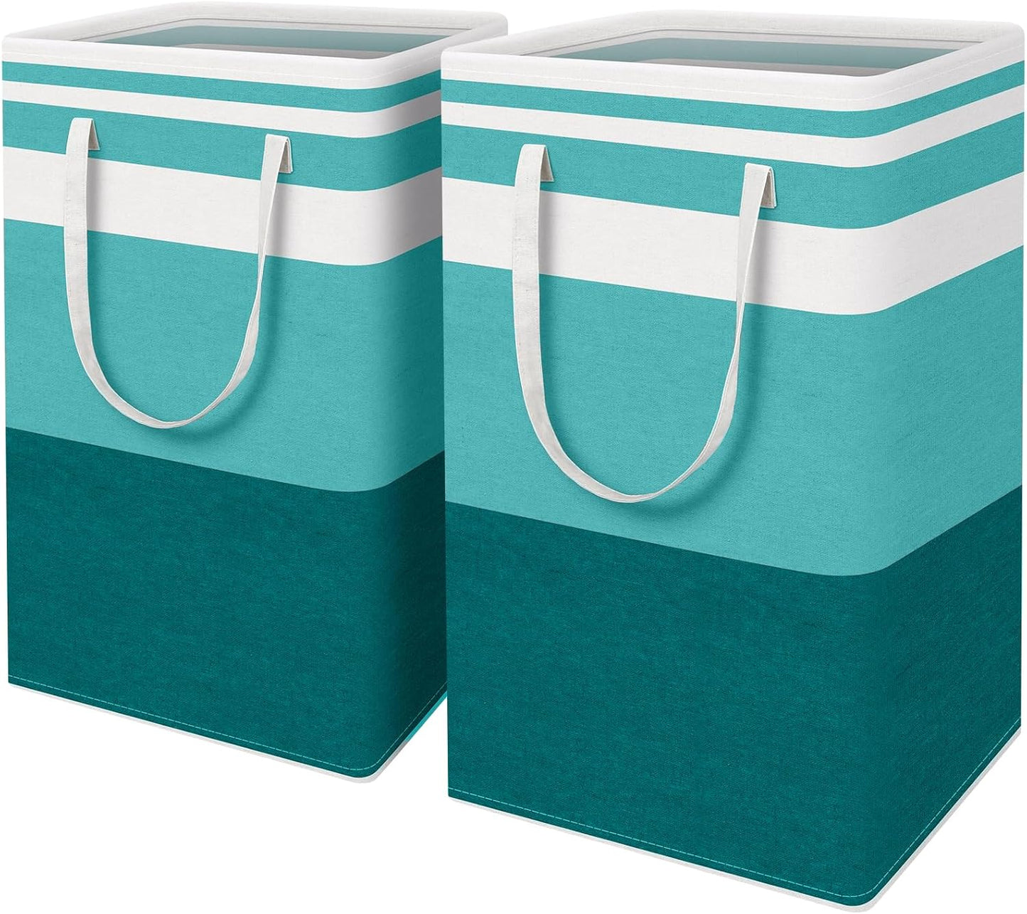 HomeHacks 2 Pack Large Laundry Baskets, Waterproof, Freestanding Laundry Hampers, Collapsible Clothes Hamper with Reinforced Handles in Laundry, College Dorm, Bathroom, Bedroom (Pink, 75Lx2)