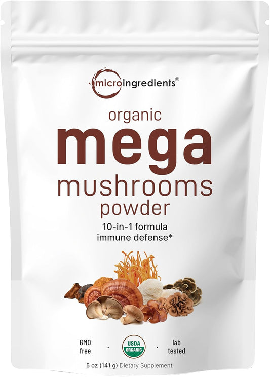 Micro Ingredients Organic Mushroom 10-in-1 Blend, 5 oz | Chaga, Lion’s Mane, Cordyceps & More | Great for Smoothies & Daily Use | Non-GMO, Vegan Friendly