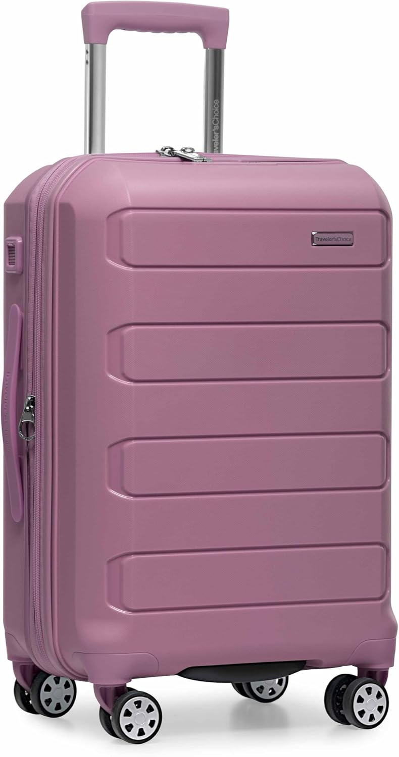 Traveler's Choice Pagosa Hardshell Expandable Luggage with Spinner Wheels, Baby Blue, 22-Inch Carry-on