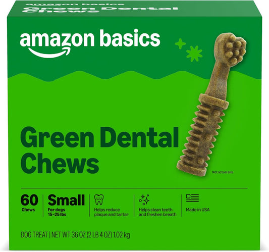 Amazon Basics Dental Dog Treats to Help Clean Teeth & Freshen Breath for Small Dogs, Small, Unflavored, Per Pack: 60 Count, 2.25 pounds (Previously Wag)