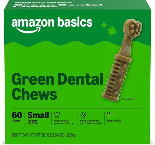 Amazon Basics Dental Dog Treats to Help Clean Teeth & Freshen Breath for Small Dogs, Small, Unflavored, Per Pack: 60 Count, 2.25 pounds (Previously Wag)