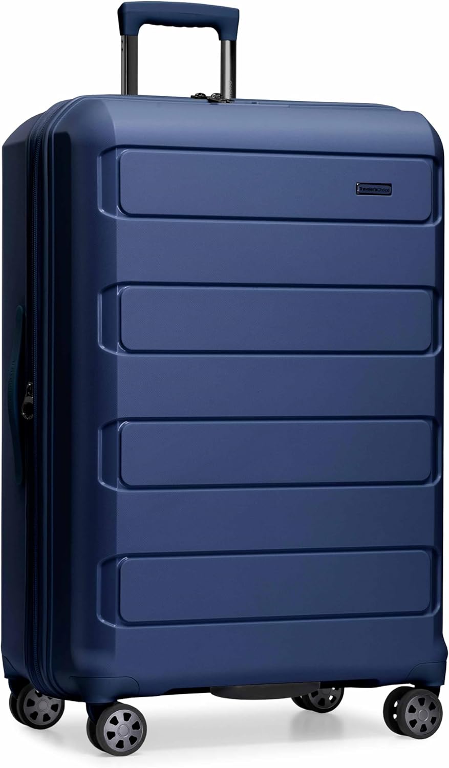 Traveler's Choice Pagosa Hardshell Expandable Luggage with Spinner Wheels, Baby Blue, 22-Inch Carry-on