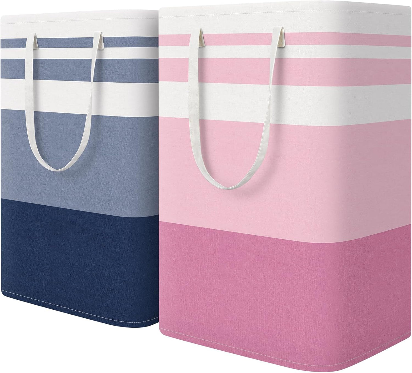 HomeHacks 2 Pack Large Laundry Baskets, Waterproof, Freestanding Laundry Hampers, Collapsible Clothes Hamper with Reinforced Handles in Laundry, College Dorm, Bathroom, Bedroom (Pink, 75Lx2)