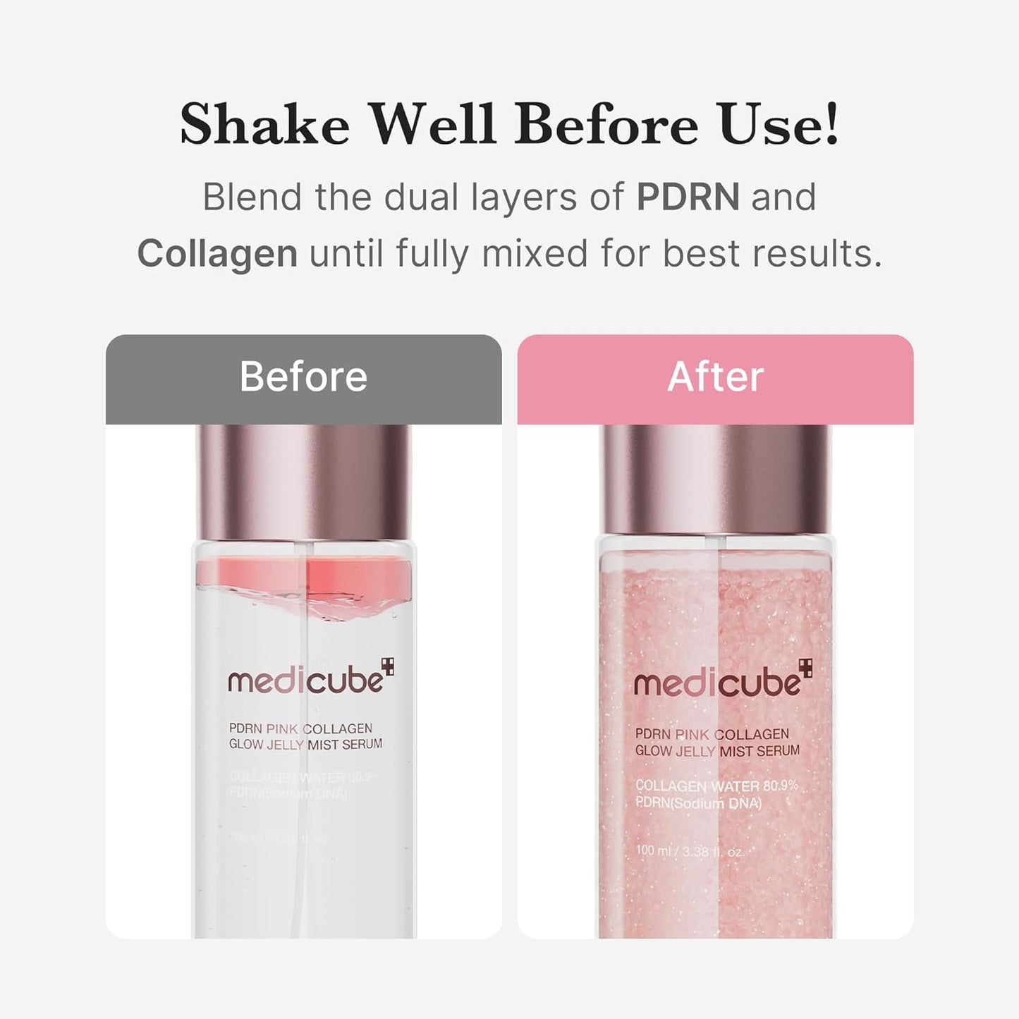 medicube Jelly Mist Serum with Pink PDRN Collagen | Dual-Texture Glow Spray with Niacinamide, Glutathione, Ceramide, Hyaluronic Acid | for Hydration, Radiance, Plump-Looking Skin | 2.02 fl.oz