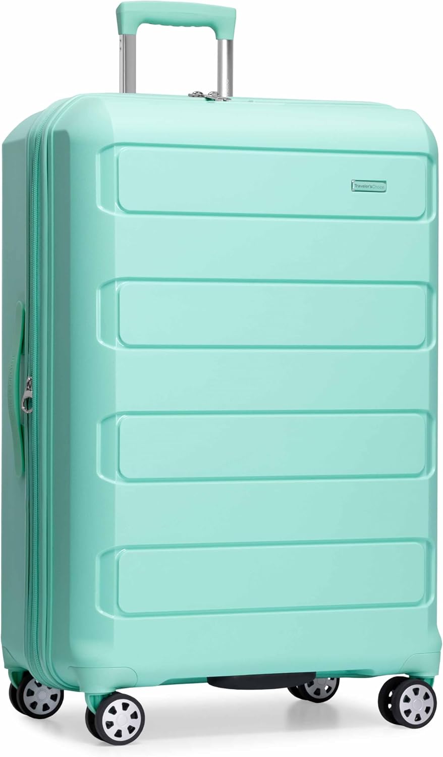 Traveler's Choice Pagosa Hardshell Expandable Luggage with Spinner Wheels, Baby Blue, 22-Inch Carry-on