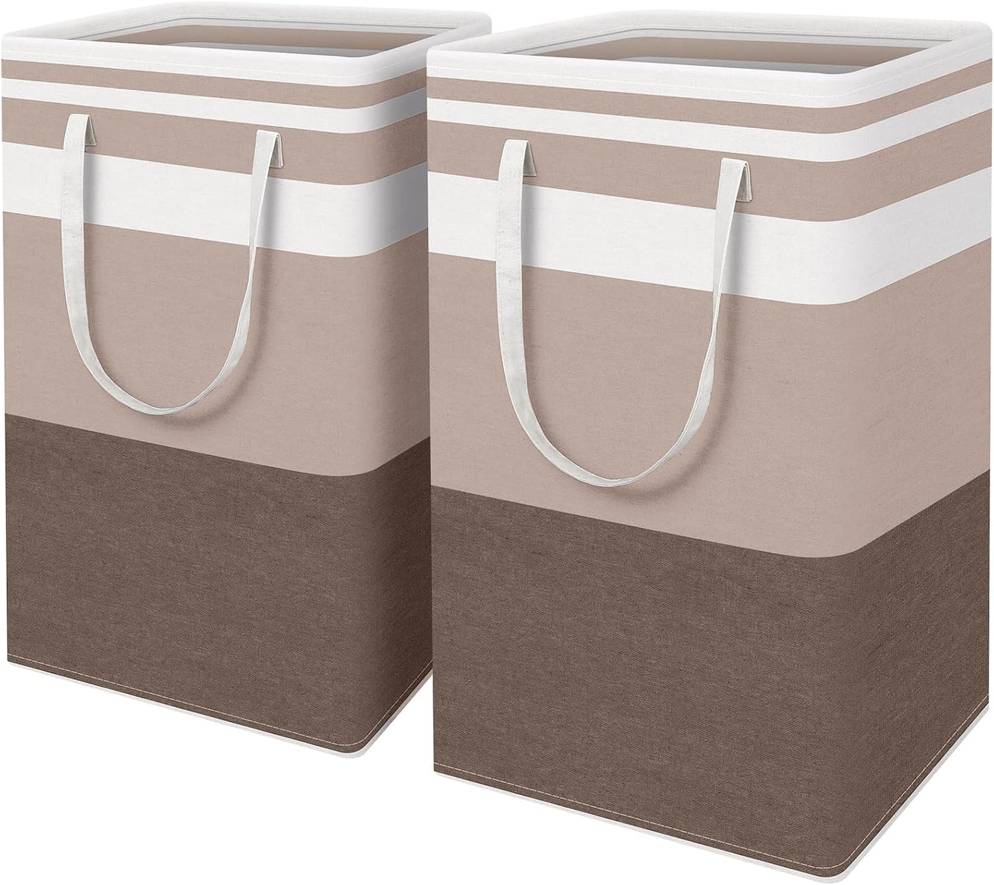 HomeHacks 2 Pack Large Laundry Baskets, Waterproof, Freestanding Laundry Hampers, Collapsible Clothes Hamper with Reinforced Handles in Laundry, College Dorm, Bathroom, Bedroom (Pink, 75Lx2)