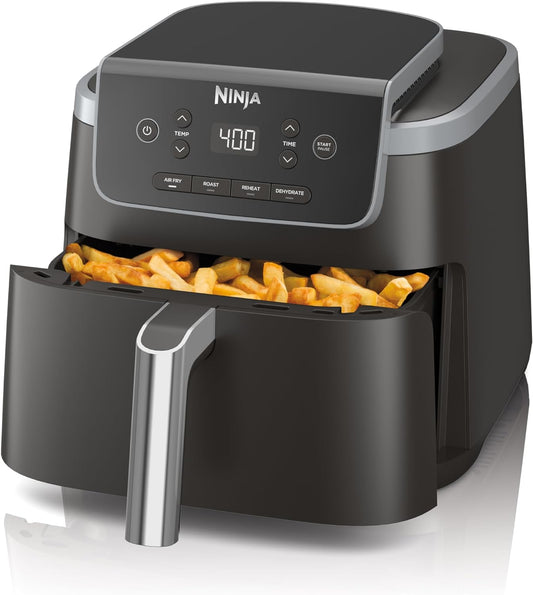 Ninja Air Fryer with Air Crisp | 5 QT Capacity fits up to 4lbs of Fries | 4-in-1 Pro Air Fry, Roast, Reheat, Dehydrate | 400°F Max Temp | 1750 Watts | W/Nonstick Basket & Crisper Plate | Grey | AF141