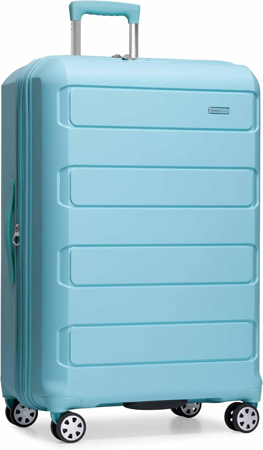 Traveler's Choice Pagosa Hardshell Expandable Luggage with Spinner Wheels, Baby Blue, 22-Inch Carry-on
