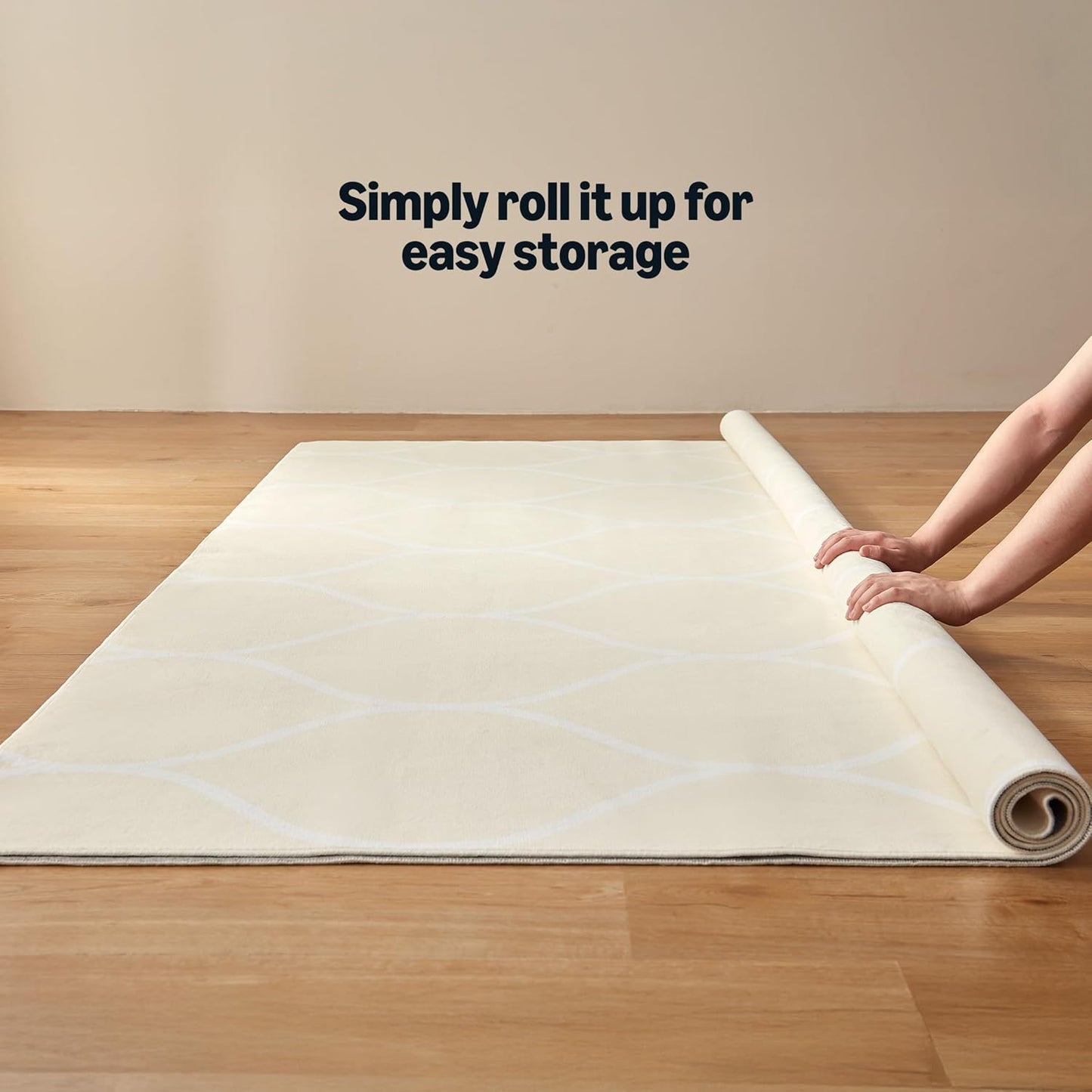 Amazon Basics Thin Indoor Area Rug, Geometric Printed Washable Home Decor Carpet for Living Room Bedroom, 6' W × 9' L, Beige Geometric